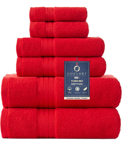 Cozyart Juego De Toallas De Baño Rojas Para Baño, Suave, Abs