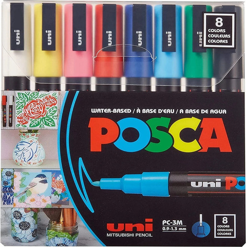 Canetas Posca Pc-3m 0,9-1,3 Mm Tons Básicos 8 Peças