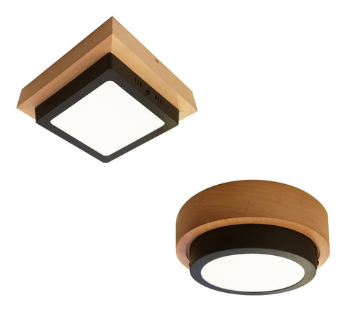 Plafon Led Negro Madera 12w Techo Aplique Nordico Puraluz