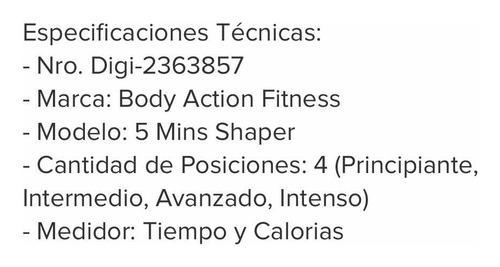 Body Action Fitness 5 Min Shaper (Usado)