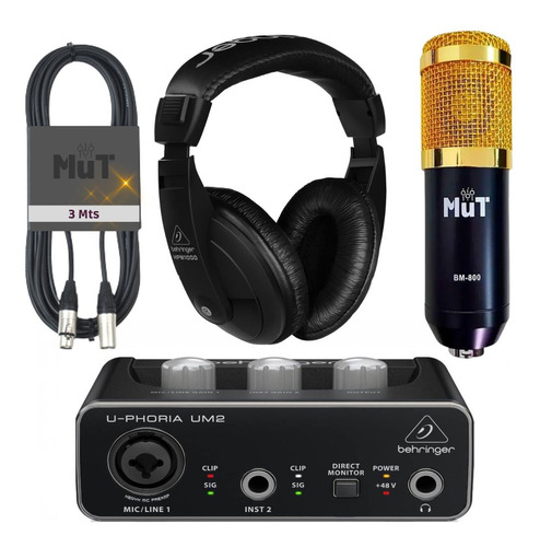 Imagen 1 de 7 de Kit Grabacion Placa Um2 +mic Bm800+ Cable +auricular