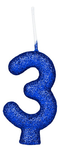Vela Aniversário Número 3 - Cintilante / Glitter Azul C/1
