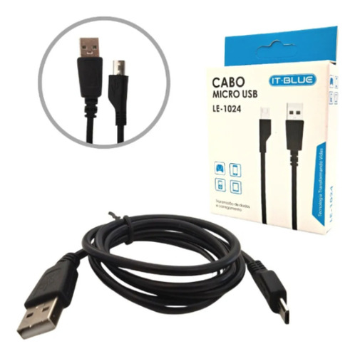 Cabo De Dados Carregador Usb Micro-usb V8 Turbo + Cor Preto