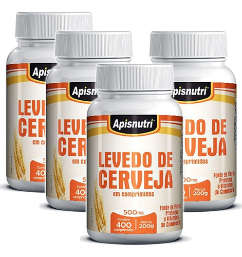 Kit 4 Und Levedo De Cerveja 400cps 500mg Apisnutri