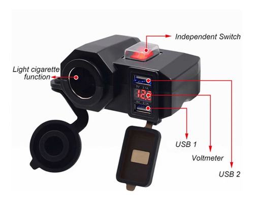 Cargador Celular  Toma 12v Para Moto Universal Con Voltimetr