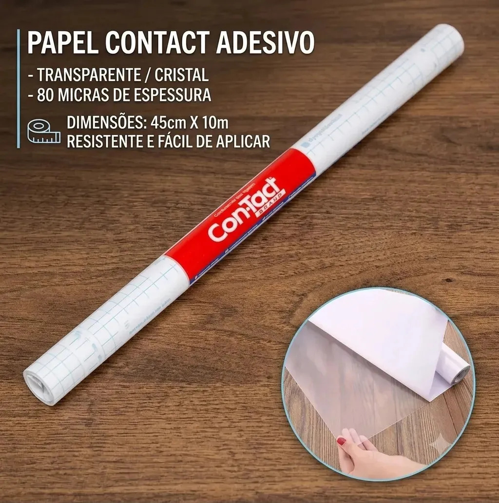 Papel Plástico Autoadesivo Con-Tact 45cmx10m Transparente Reposicionável