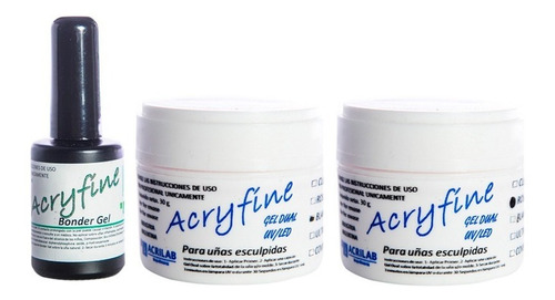 Acryfine Kit X2 Gel Uv/led Uñas Esculpidas 30gr + Bonder Gel