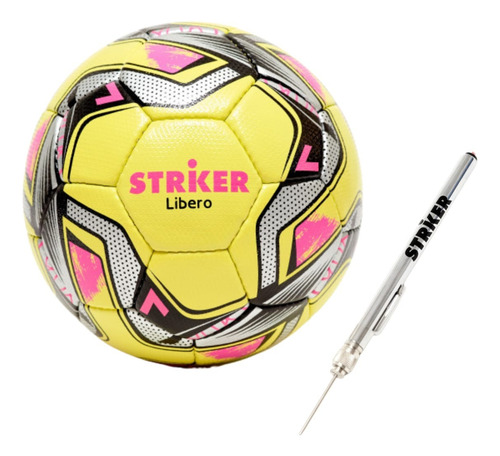 Pelota Futbol Striker Libero Amarillo/rosa N°5 + Medidor Amarillo/rosa