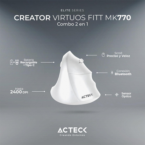 Kit Teclado Y Mouse Acteck Virtuos Fitt Mk770 Inalambrico Usb-c Blanco