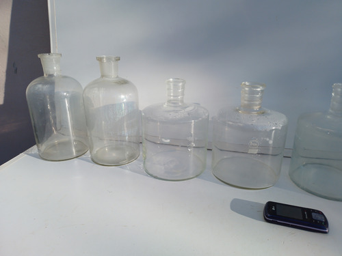 Lote De 8 Antiguos Frascos Farmacia Laboratorio Borosilicato (Usado)