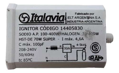 Ignitor Italavia Sodio Ap 100-400w Halogen 35-400w Hst-de70w