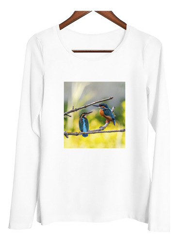 Remera Mujer Ml Aves 1 Colibri Pareja Ramas Del Arbol