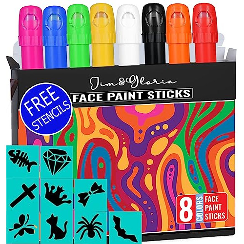 Face Paint Makeup Kit - 8 Large Pens With Stencils Wash...