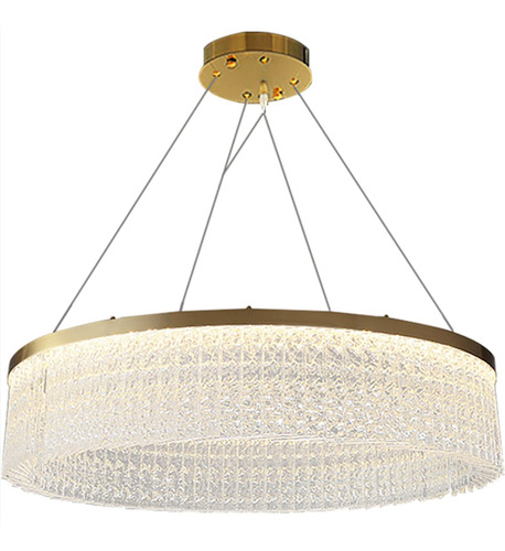 Lustre Pendente 80cm Cristais Led 3 Cores Redondo Teto Gold