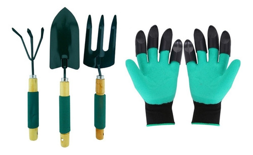 Set Huerto 3 Pza +guantes Jardinería Impermeable Con Garra