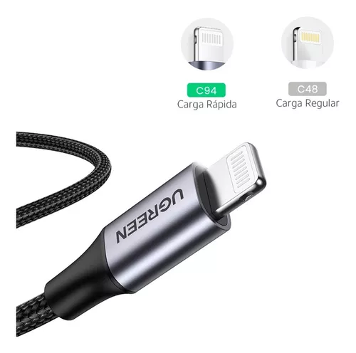 CABLE LIGHTNING UGREEN USB - C A LIGHTNING, CARGA RAPIDA