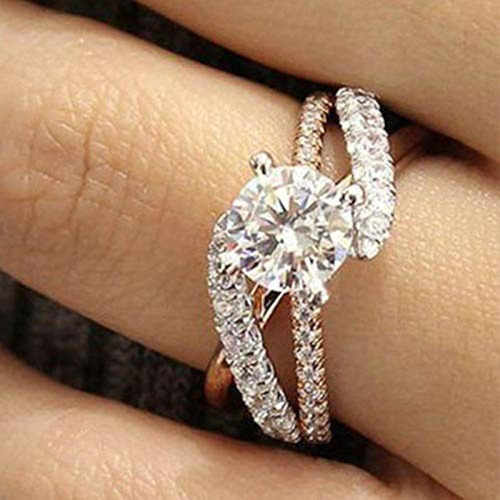 Metmejiao 18k Chapado En Oro Rosa Cz Crystal Square Anillo D