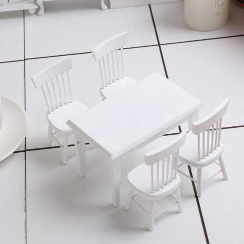 Conjunto De Mesa E Cadeira Floral Branco 1:12 Para Casa De