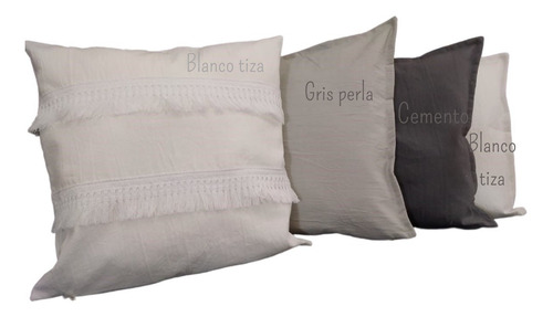 Imagen 2 de 8 de Set 4 Fundas Almohadón 40x40 Tusor 1 Con Flecos Y 3 Lisas