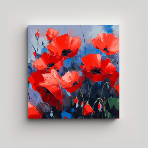 60x60cm Cuadro Abstracto Colorido Con Flores Rojas Y Azules
