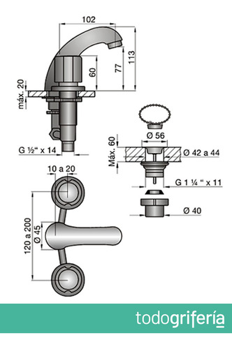 Griferia De Lavatorio Fv Allegro Cilíndrico Cromo 207/15