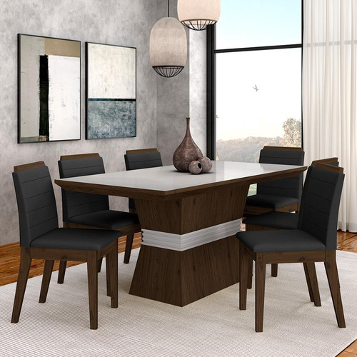 Conjunto Mesa De Jantar 6 Cadeiras Nairóbi Imb/off/preto-m.a Cor Imbuia/off White/preto 06