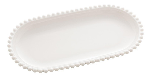 Travessa De Porcelana Oval Bon Gourmet Beads Branco 31x15cm