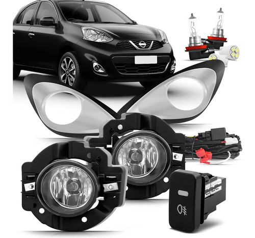 Kit Completo Faros Camineros Nissan March 2014 2015 2016 18