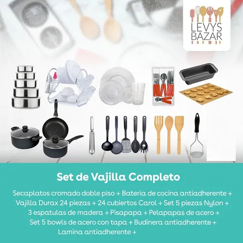 Juego Set Vajilla Completo Bateria De Cocina Platos Vasos