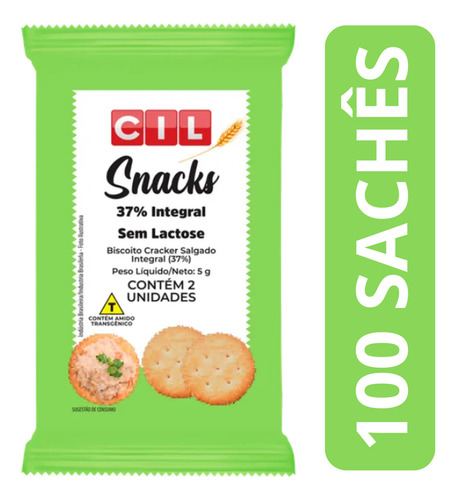 Kit 100 Sachê Biscoito Snack 37% Integral Sem Lactose Renata