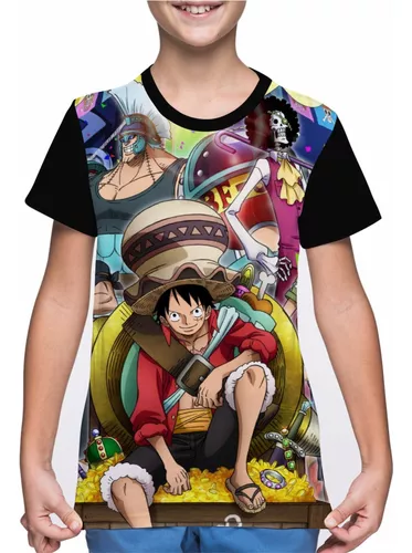 Camiseta Infantil com Estampa de Luffy One Piece - Tam 5 a 14 anos