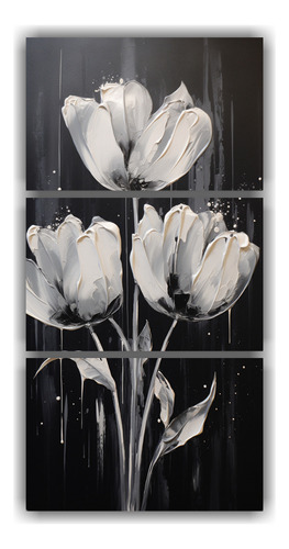 30x60cm Pintura En Lienzo Tulips Negras Estilo Comedor