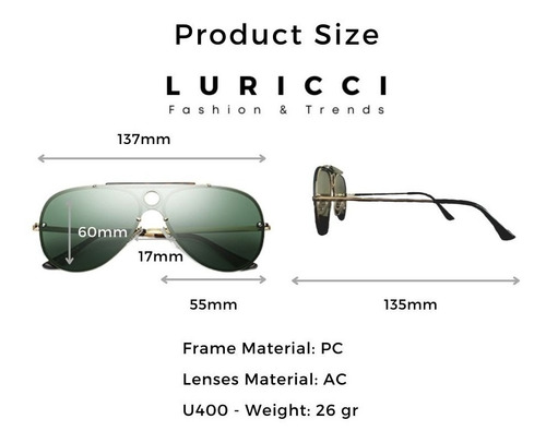 Imagen 4 de 5 de Lentes De Sol Luricci - Piloto Uv400 Unisex + Estuche