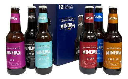 12 Pack Caja Azul Cerveza Minerva Artesanal Surtido 355 Ml
