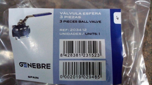Válvula Esférica 3 Piezas Genebre Acero Al Carbono De 4ø