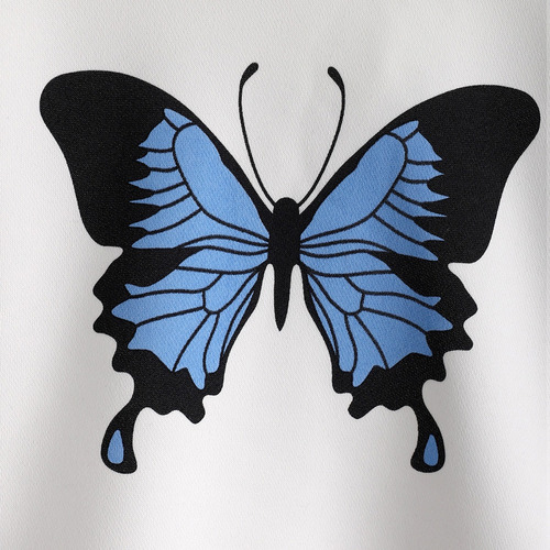 Conjunto De Sudadera Niño Capucha Y Estampado De Mariposa Blanco 10-11 Años