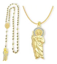 Comprar Collar De San Judas Tadeo Estuche Incluido. Dorado Corona De Cristales + Rosario San Judas