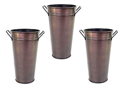 Hosley Set De 3 Jarrones Florales Galvanizados De Bronce Ant