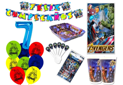 Kit Decoración Avengers X24 Niños + Bombas Latex + Numero