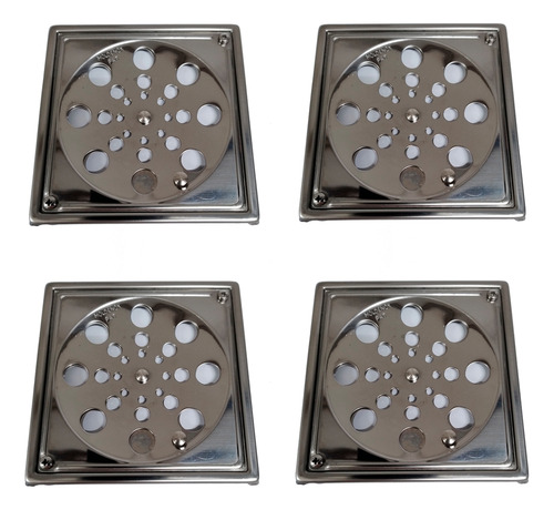 04pçs Kit Grelha/ralo 15x15cm C/caixilho Aço 304 Moldenox