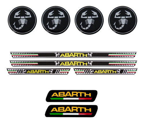 Kit Resinado Abarth Soleira + Emblema + Adesivo Roda Preto