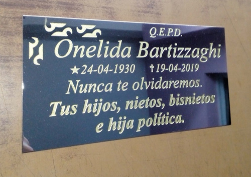 Placa Cementerio Acero Inoxidable 20x10