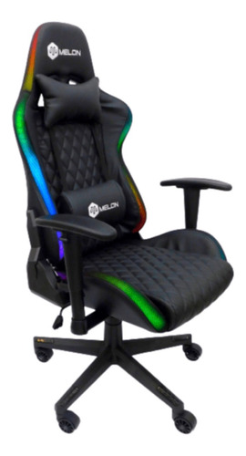 Silla de escritorio Melon RGB gamer ergonómica  negra con tapizado de cuero sintético