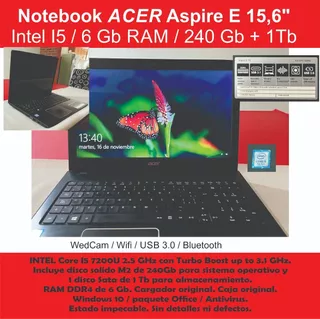 Notebook Acer Aspire E15 I5 10gb 240gb M2 15,6