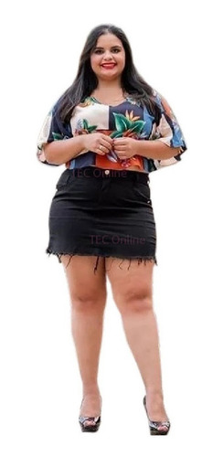 Imagem 1 de 1 de Saia Jeans Plus Size Branca Cintura Alta Desfiada Com Lycra