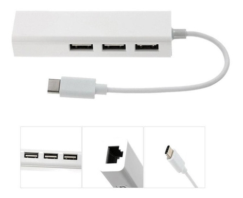 Convertidor Tipo C A Rj45 Lan + Hub 3 Usb 2.0