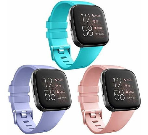 3 Mallas Para Fitbit Versa - Teal, Lavender, Peach - Small