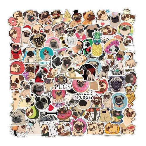 Set 50 Stickers Pug Perros Decorativo Calcomanias Mascota