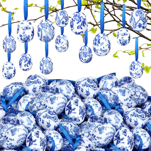 36 Pieza Adorno Colgante Huevo Pascua Azul Blanco Para Bola