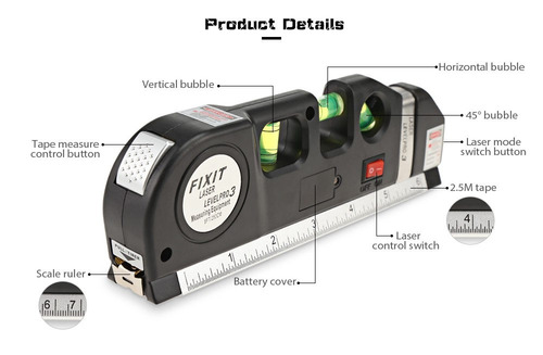 Imagem 4 de 10 de Nível A Laser Pro3 Trena Régua Black Profissional